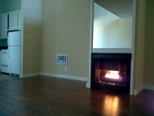 Facing Fireplace & Kitchen